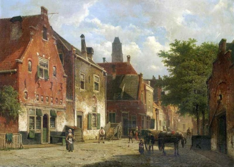 Nederlandsk gatescene med figur