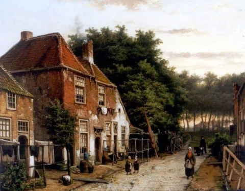 Dutch Village Street With Figures