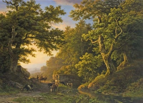 Figuren in een bosrijk landschap 1850