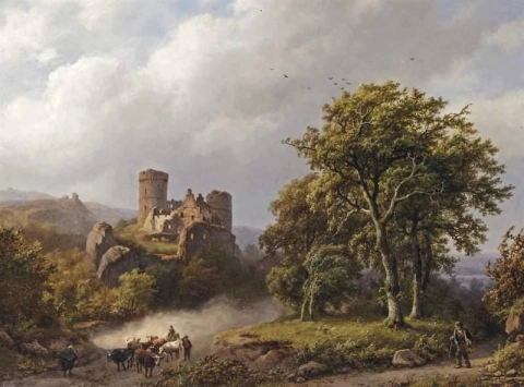 Landschap met een kasteelruïne na 1857