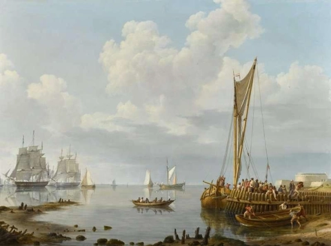 Scheepvaart in een kalm estuarium 1836