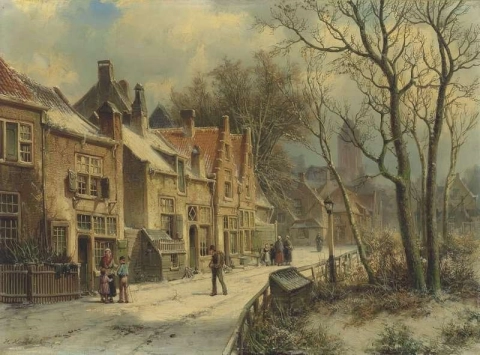 Villagers In A Snow-covered Dutch Town