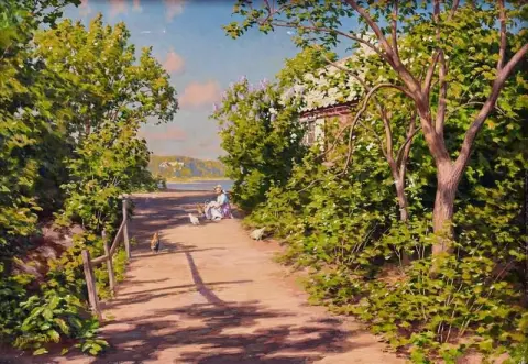 Девушка Och Honor Vid En Blommande Syren 1914