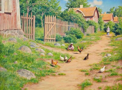 Summer Idyll With Children And Chickens