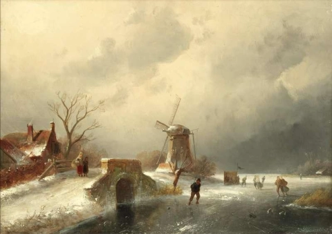 A Dutch Frozen River Landscape