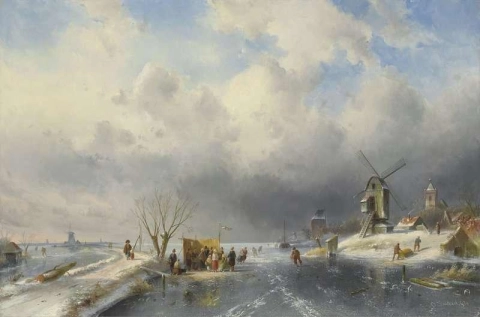 Een Koek en Zopie op een bevroren waterweg, 1881