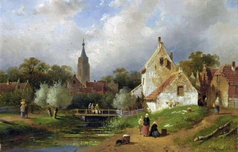 A View Of A Riverside Village In Summer