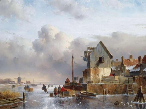 A Winter Landscape With Skaters Near A Quay 1842