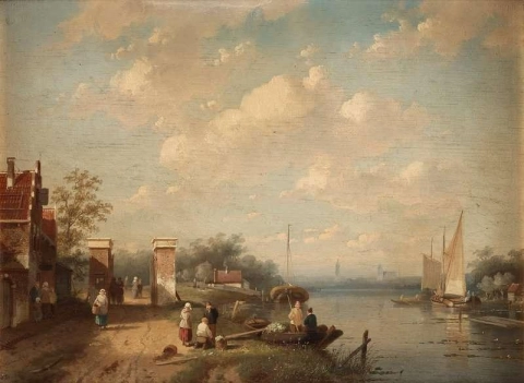 Rivierlandschap met figuren 1866