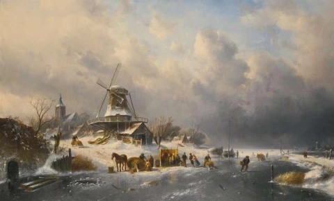 Winterlandschap met schaatsfiguren 1889