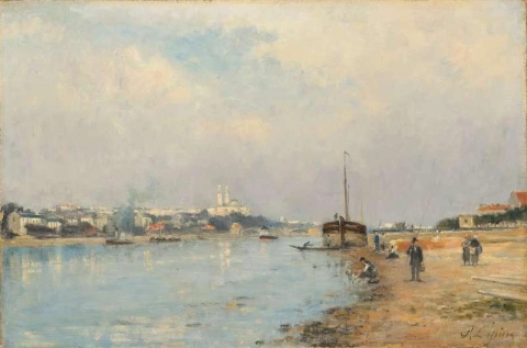 Die Seine. Der Trocadero und die Grenelle-Brücke vom Quai De Javel aus gesehen, ca. 1880-85