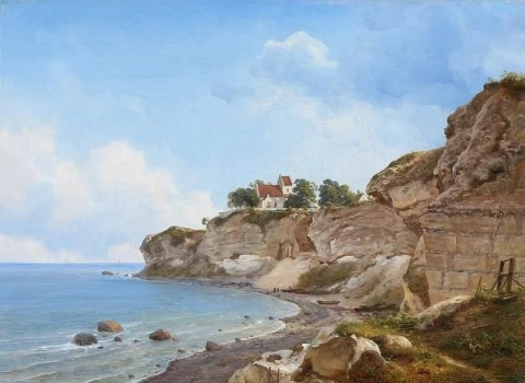 Vista da Stevns Klint con la chiesa di Hojerup 1856