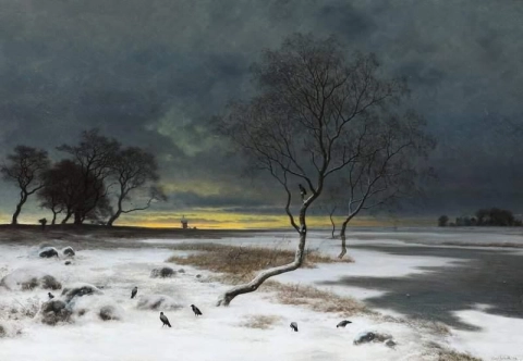 Winter Landscape With Crows And A Mill