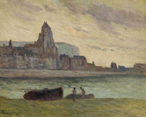 Le Treport-Boote strandeten vor der Kirche, ca. 1935-37