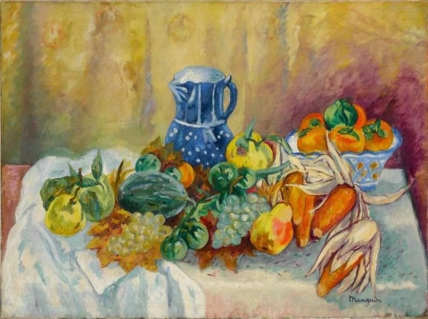 Melon Grapes Pears Ma S And Blue Pot 1942