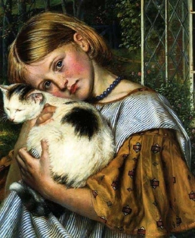 Uma menina com um gato 1860