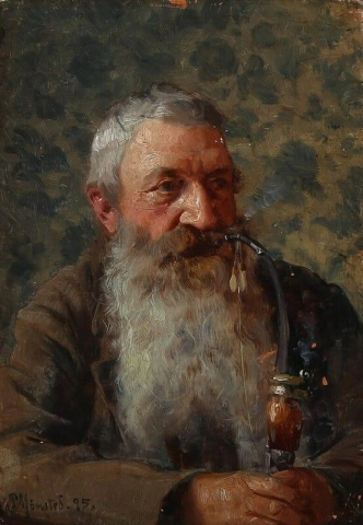 Retrato de Ludvig Christjan Dyrskjot 1854-1906 fumando en pipa 1895