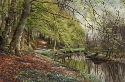 يوم الربيع في الغابة مع شقائق النعمان بجوار جدول عام 1898