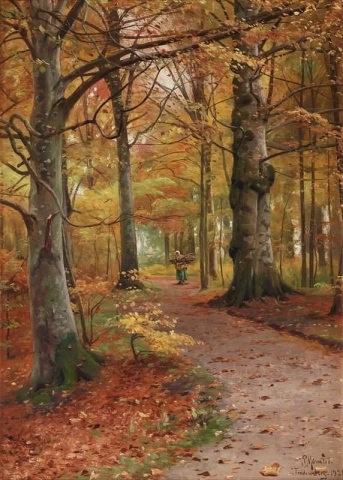 Woman Gathering Firewood In A Beech Forest 1921