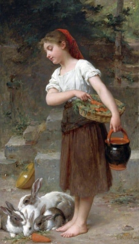 Die Kaninchen füttern 1888