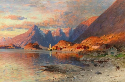 Fjordlandschaft Im Abendrot