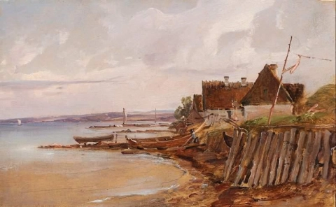 Paisaje costero con casas de campo a lo largo de la costa 1874