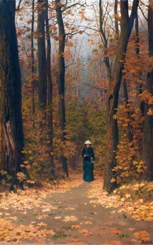 Woman Walking On A Forest Trail
