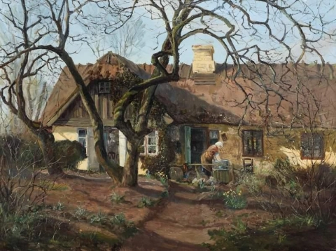 Uitzicht vanuit een tuin met een vrouw, 1923