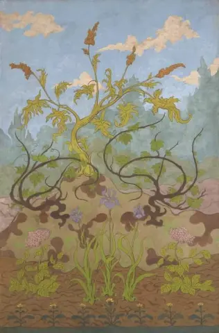 Iris And Large Yellow And Purple Flowers 1899
