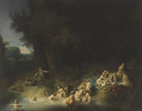 Diana baadt met haar nimfen met Actaeon en Callisto