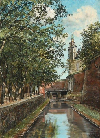 Sommertag am Burggraben von Kronborg 1931