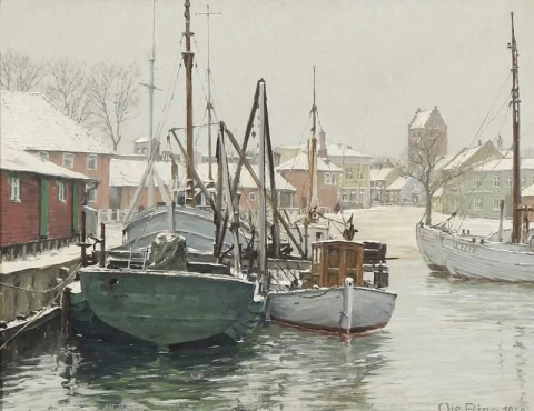 Winter In Koge Harbor On The Coast Of Zealand 1960