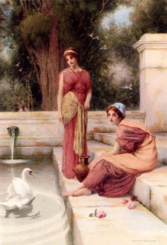 Two Classical Maidens And A Swan