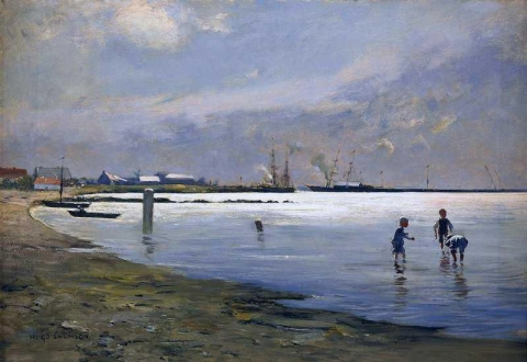 Boys Playing In The Water - Motiv From The Port Of Trelleborg