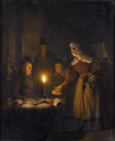 Una escena del mercado a la luz de las velas 1836