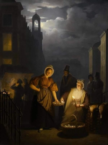 A Moonlight Market In Rotterdam Ca. 1838