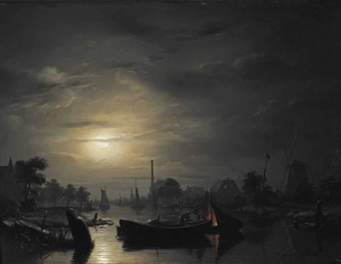 A River Landscape In Silver Moonlight 1846