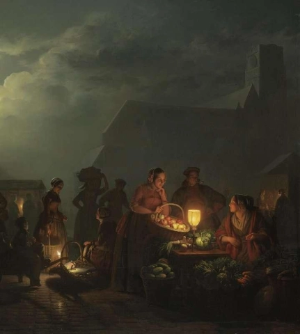 Market Square In Rotterdam At Night 1853