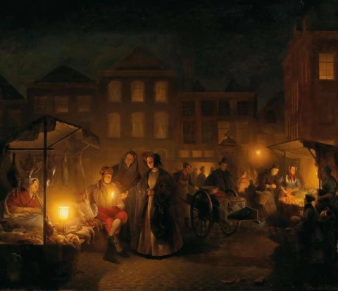 Mercado nocturno en La Haya 1840