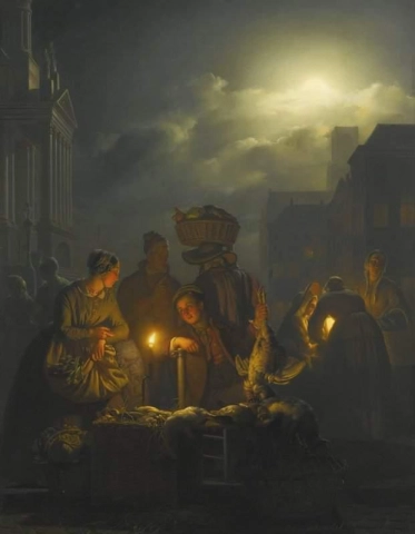 Night Market In The Kaasmarkt Rotterdam Ca. 1853