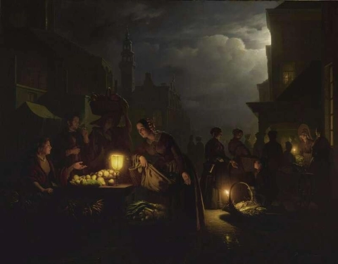 El mercado a la luz de las velas Hacia 1852