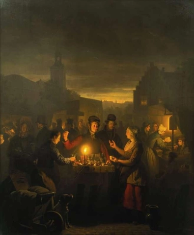 El Noordermarkt de noche Amsterdam 1840