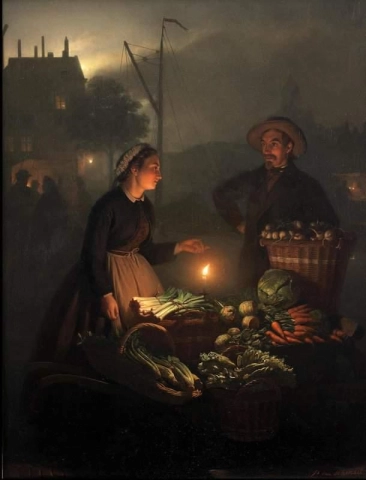 The Vegetable Stall By Candlelight 1866