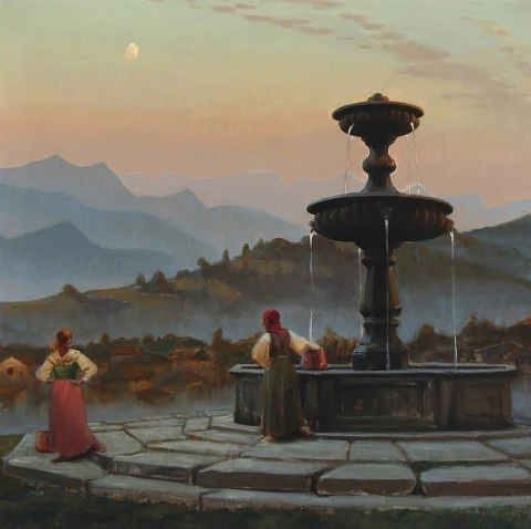 Two Italian Women At A Fountain