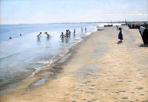 Dia de verão na praia sul de Skagen