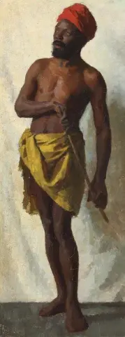 Um homem em pé no estúdio de Bonnat, em Paris, 1876
