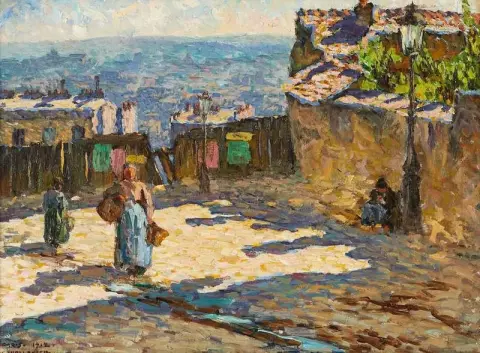 Vy Fran Montmartre Over Ett Soligt Paris 1912