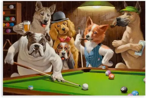 Dogs Playing Pool