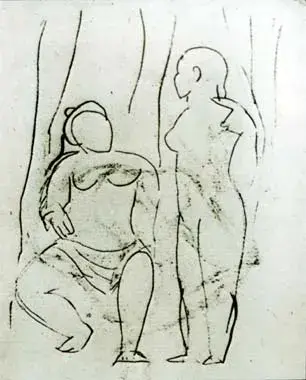 Seated nude and standing nude