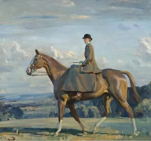 Alfred Munnings, Porträt von Lady Barbara Lowther zu Pferd, ca. 1910